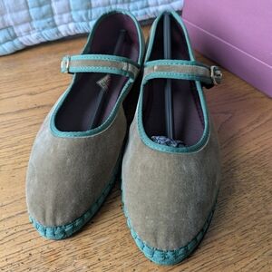 Flabelus Eyre Suede Mary Jane Flats - Olive Green